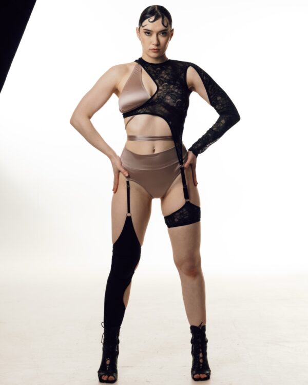 ASYMMETRIC GARTER top — Black LACE