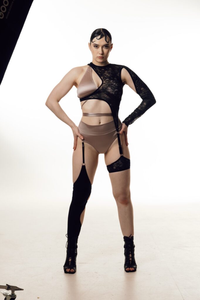 ASYMMETRIC GARTER top — Black LACE